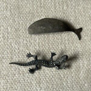 Vintage Sterling Silver Animal Brooches Marcasite Lizard AH Native Whale Stamped